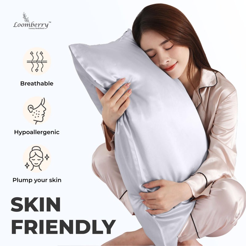LOOMBERRY 100% Pure Mulberry Silk Pillowcase for Hair and Skin, 6A Grade 22 Momme Silk Pillow Cases with Zipper, Soft Cooling Washable Both Sided Silk Pillow Cover (Silver Grey, Queen 20''x30'') - Image 3